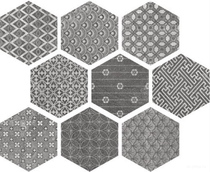 Ape Ceramica Soft Hexagon Kendo Mix Grey Керамогранит Ape Ceramica Soft Hexagon Kendo Mix Grey Керамогранит